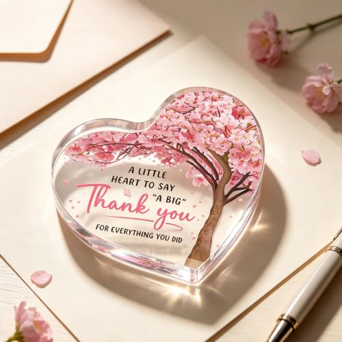 Milcier Thank You Appreciation Gift Acrylic Heart Plaque for Women, Teacher, Mom, Friend - Cherry Blossom Design
