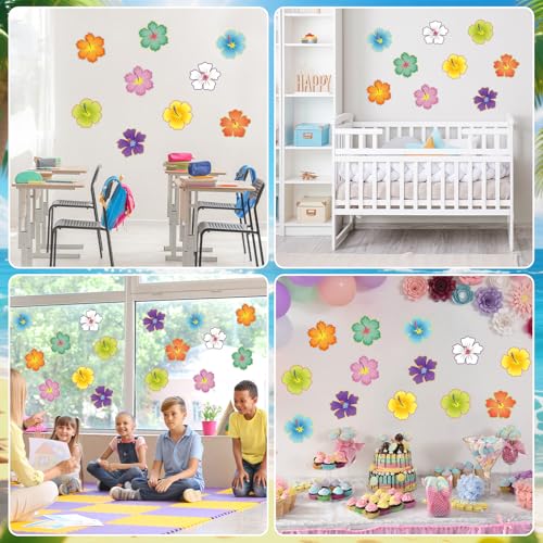 COCHIE 45 Pcs Luau Hibiscus Flower Cutouts Tropical Classroom Decor for Summer Hawaiian Party