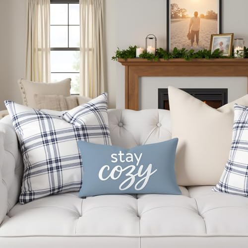 HERHOME 12x20 Inch Dusty Blue Decorative Throw Pillow Cover — Cozy Farmhouse Style