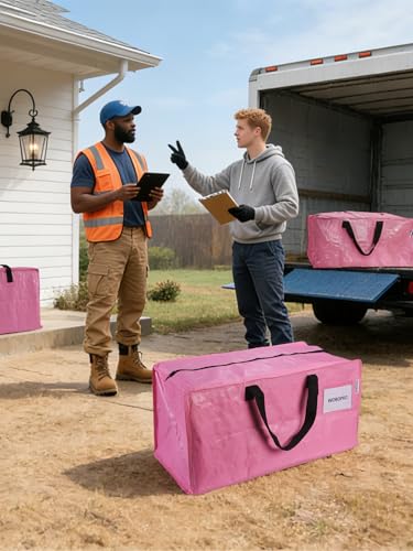 WORKPRO Extra Large Moving Bags with Backpack Straps, Pink, 8 Pack
