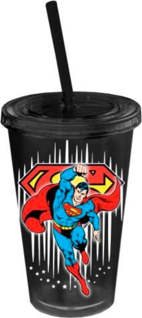 Superman with Stars Black Insulated Plastic Straw Cup