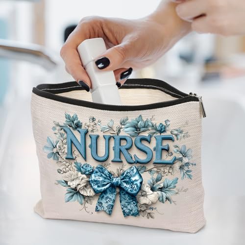 Nurse Makeup Bag - Porcelain Bow Cosmetic Pouch for Nursing School
