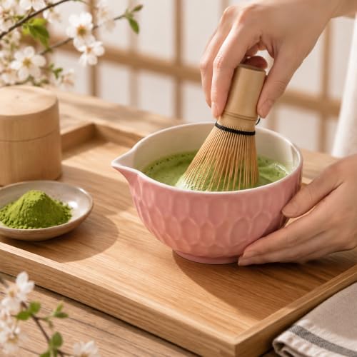 Pink Matcha Bowl with Spout - Japanese Ceramic Chawan for Whisking & Pouring