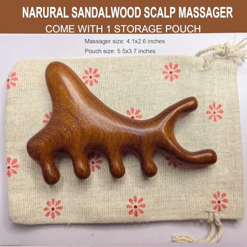 Natural Sandalwood Scalp Massager & Wide Tooth Hair Comb for Stress Relief