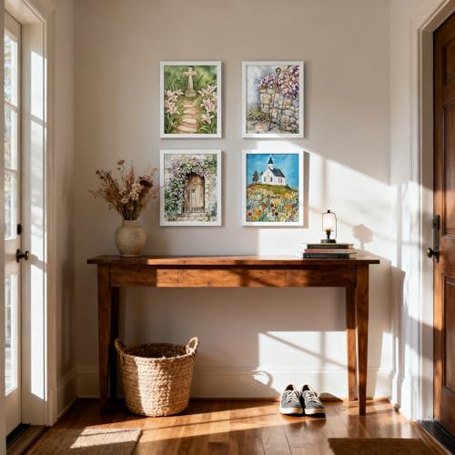 Religious Christian Wildflower Wall Art Prints Set of 4, 8x10