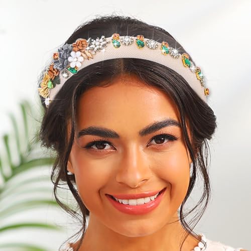 Urieo Floral Pearl Rhinestone Crystal Headband for Women Wedding Party