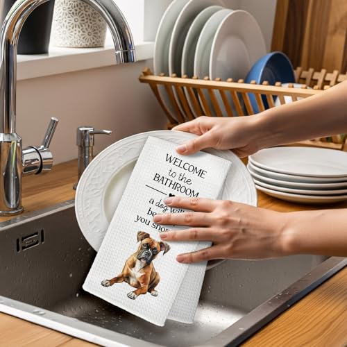 Funny Boxer Dog Hand Towel - 16x24 Inch Decorative Bathroom Decor
