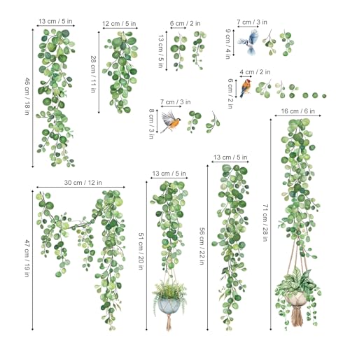 Decalmile Green Leaves Window Clings - Reusable Vine Decals