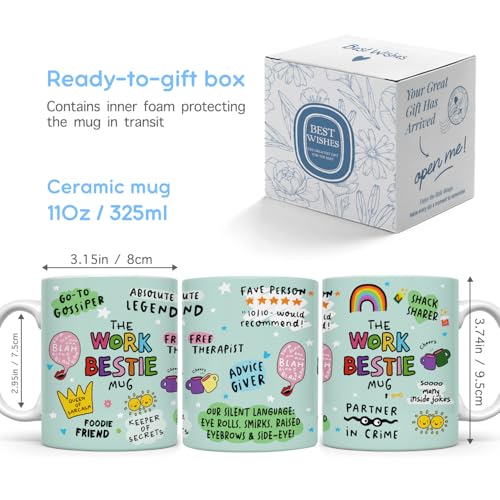 Work Bestie Coffee Mug Coworker Gift - 11oz Ceramic Cup for Office Friends - Variation of Work Bestie