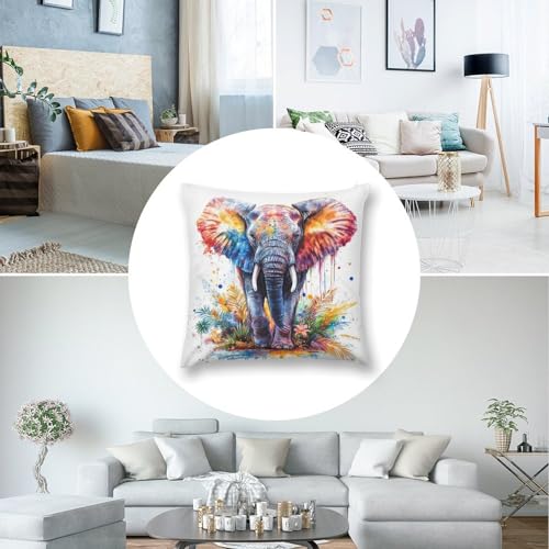 Watercolor Elephant Floral Throw Pillow Cover 18x18 Inch Soft Plush