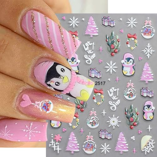 5D Christmas Nail Stickers Embossed Snowflake Holiday Nail Decals 5 Sheets