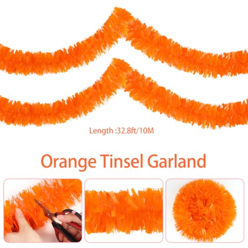 CCINEE 32.8ft Fall Tinsel Garland - Orange Metallic Foil Twist Decor for Halloween & Christmas