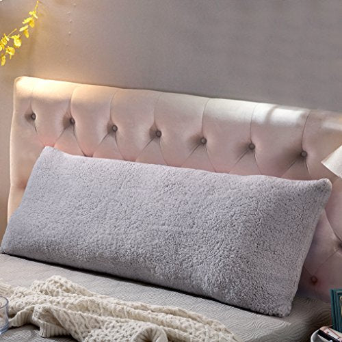 Reafort Silver Grey Sherpa Body Pillow Cover 21"x54" with Zipper