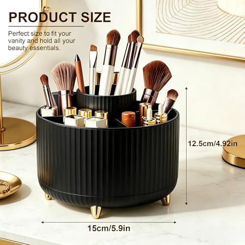 360° Rotating Makeup Brush Holder Organizer - Black