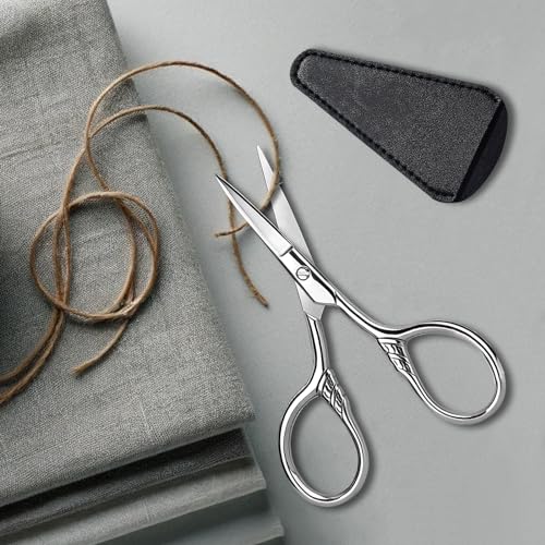 Kootinn Small Stainless Steel Facial Hair Scissors with Leather Case