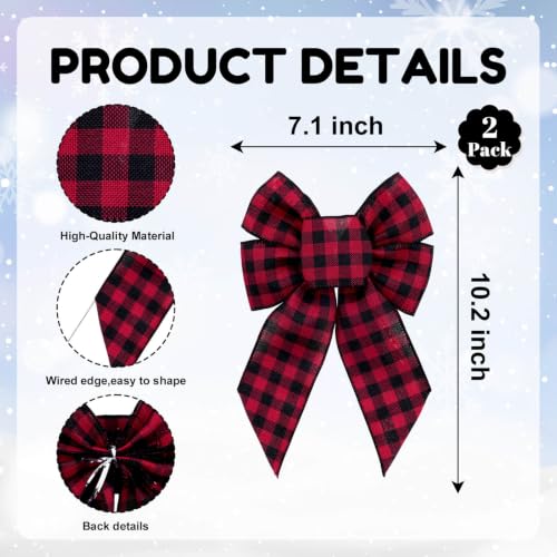 Christmas Wreath Bows 2 Pack - Red Black Buffalo Plaid Holiday Decor