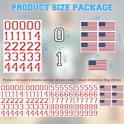 108 Pcs Waterproof Sports Helmet Number Stickers & American Flag Decals