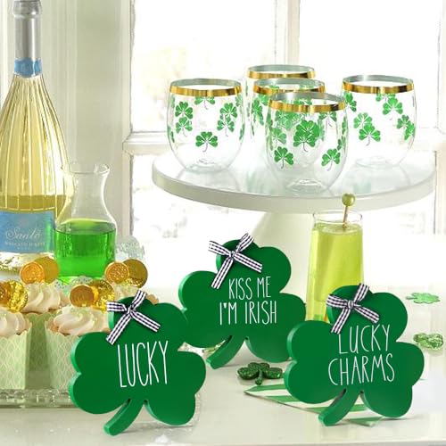 St. Patrick's Day Wooden Shamrock Table Signs - 3 PCS Decor