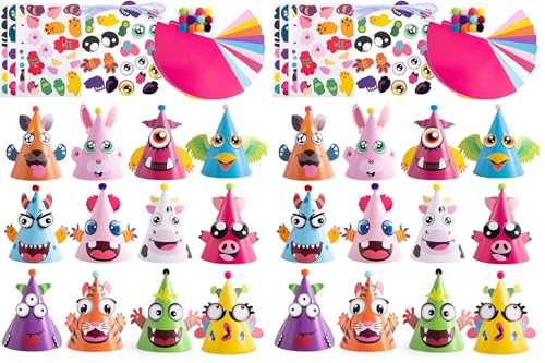 JOYIN Kids Party Hats Set with Stickers, Animal Theme, 7.1Lx4.2W, Pack of 2