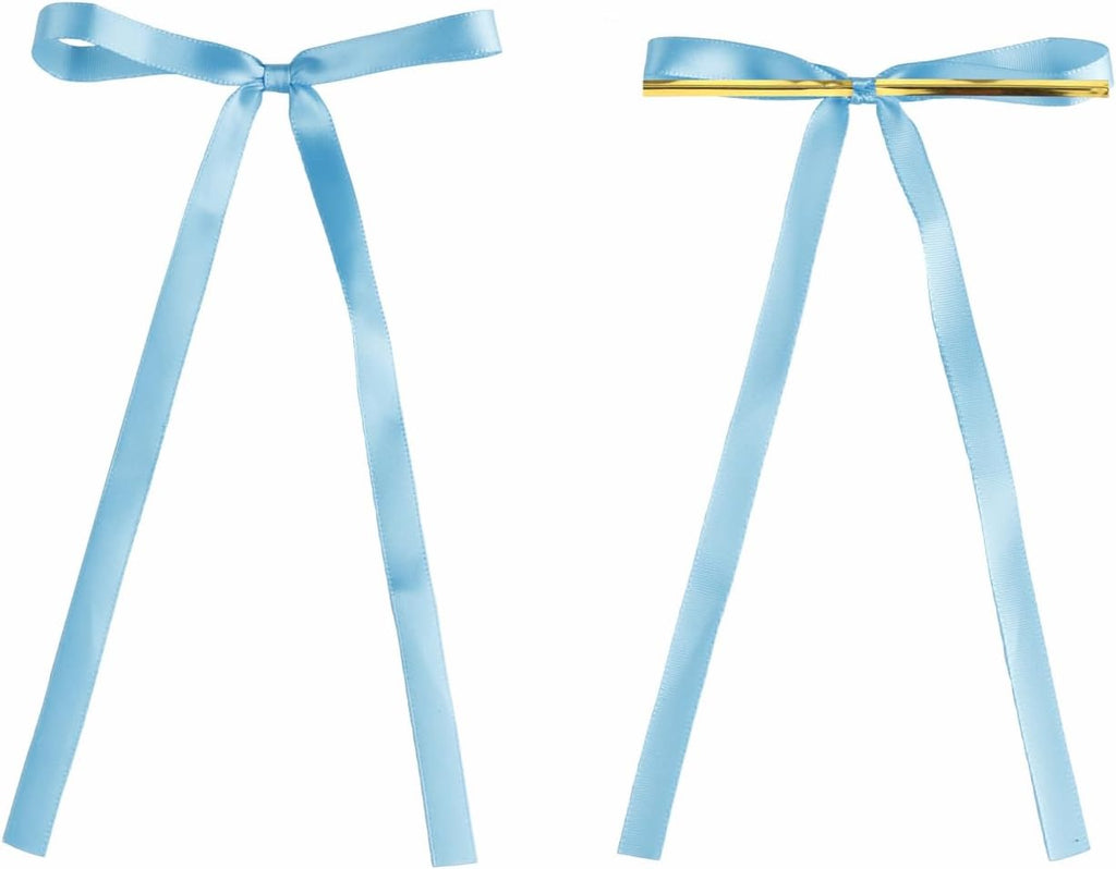 Meseey Dusty Blue Satin Ribbon Bows - Pre-Tied 5x7 Inch for Christmas, Weddings & Home Decor