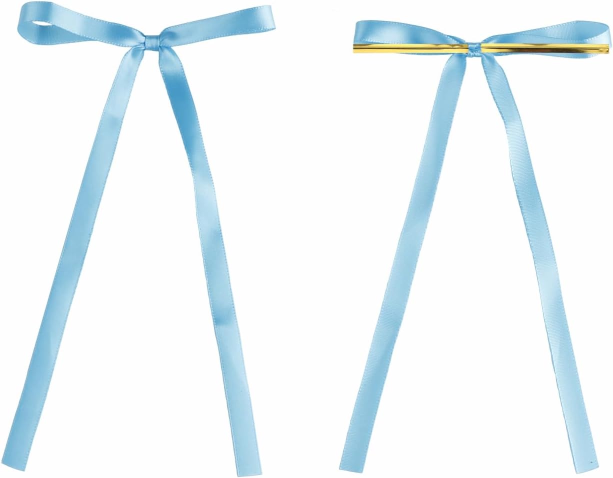 Meseey Dusty Blue Satin Ribbon Bows - Pre-Tied 5x7 Inch for Christmas, Weddings & Home Decor