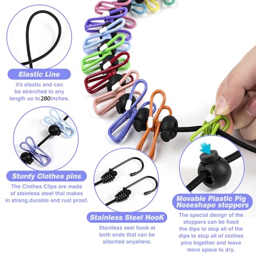 Portable Clothesline for Travel - 11.8Ft with 24 Clips