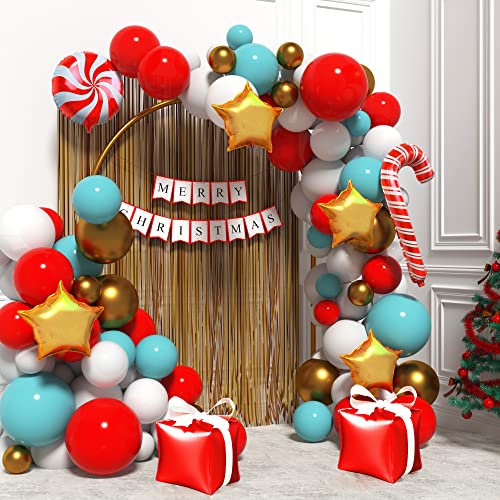 Multicolor Christmas Balloons Garland Set with Banner & Foil Curtains - 145 Pcs