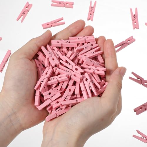 Sorcristy 200PCS Pink Mini Wooden Clothespins, 1.2-Inch Small Photo Clips