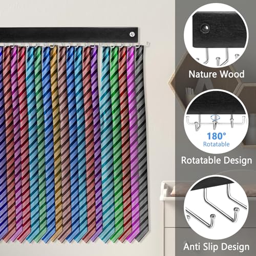 Wall Mounted Tie Rack with 20 Hooks - Space Saving Organizer