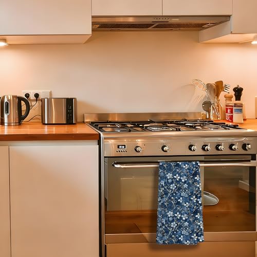Vintage Blue Floral Kitchen & Bathroom Towels - 16x24 In.