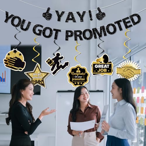 Yay! You Got Promoted Banner Set - Black & Gold Career Milestone Decorations