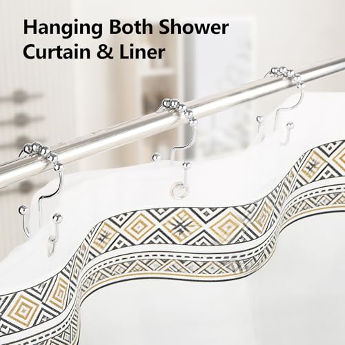 Resze 12PCS Metal Double Shower Curtain Hooks - Rust-Resistant & Smooth Glide