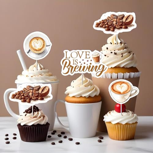 Funmemoir Coffee Cupcake Toppers - 36PCS Love Is Brewing Bridal Shower Decor
