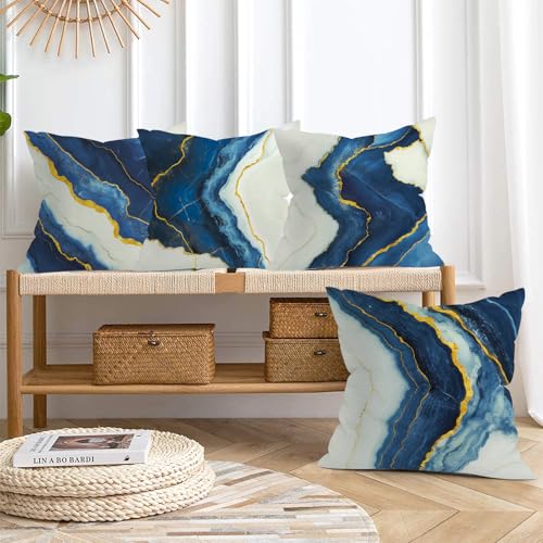 Navy Blue Marble Throw Pillow Covers - Set of 4 (18x18 in)