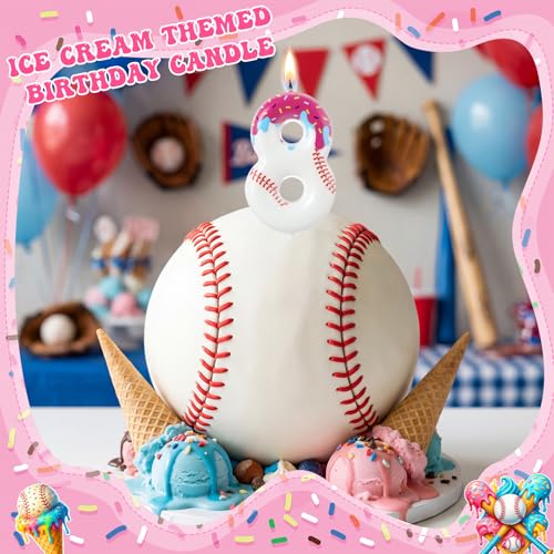 Baseball Birthday Candle Number 8 - Ice Cream Drip Cake Topper