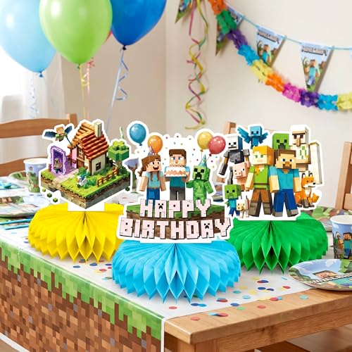 Pixel Game Birthday Party Centerpieces - 9 PCS Honeycomb Decor