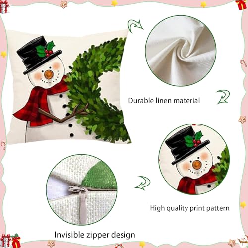 Christmas Pillow Covers Set of 4 - 18x18 Inch Santa & Tree Designs