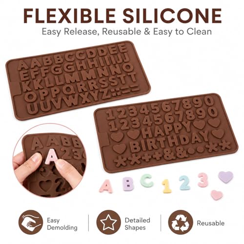 Mini Alphabet & Number Silicone Molds - 2 Pack for Cake Decorating