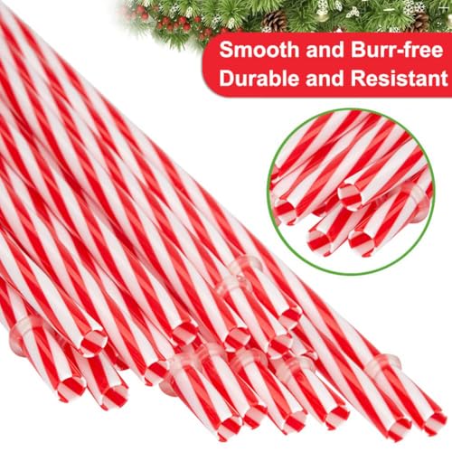 Red and White Striped Reusable Plastic Straws - 12 Pack with Cleaner Brush