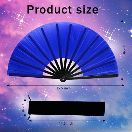 13-Inch Large Handheld Folding Rave Fan for Line Dancing - Blue