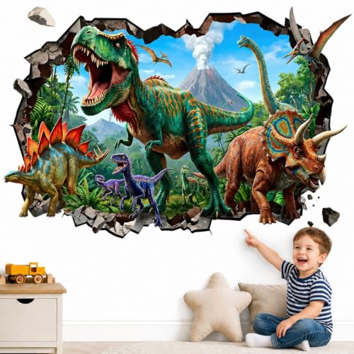 TRAMIN 3D Dinosaur Wall Stickers - Large Peel & Stick Kids Room Decor
