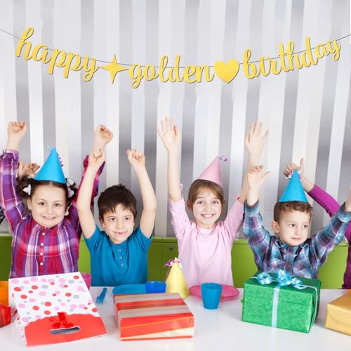 Gold Glitter Happy Birthday Banner - Adjustable Pre-Strung Decor