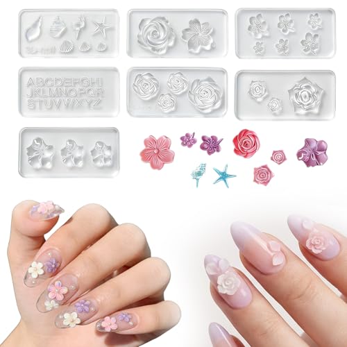 LUSTRIB 7 Pcs 3D Silicone Nail Molds for Acrylic & Gel Nail Art