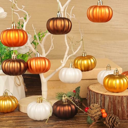 Multi Color Fall Pumpkin Tree Ornaments 12 Pcs Mini Hanging Pumpkin Balls