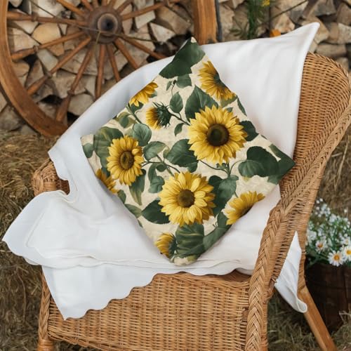 Spring Summer Floral Throw Pillow Cover - 18x18 Sunflower Design