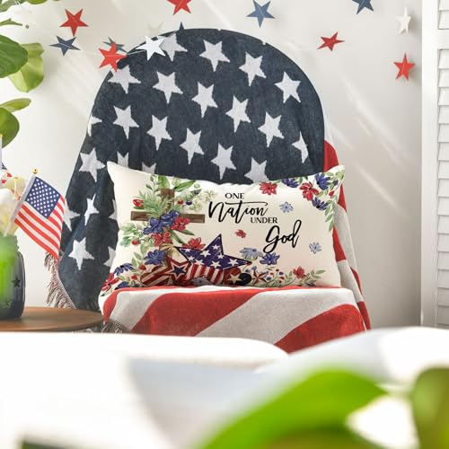 Patriotic Throw Pillow Cover - 12x20 Inch Independence Day Decor