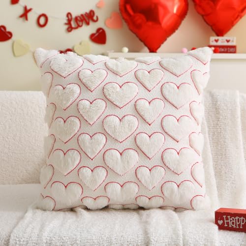 Valentine's Day Heart Pillow Covers - Set of 2 Red 18x18 Inch Plush Cases