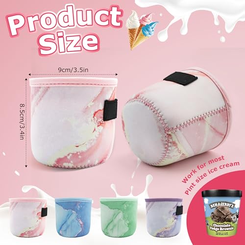 Pint Size Ice Cream Sleeves - Cozy 4 Pack A Neoprene Covers with Spoon Holder