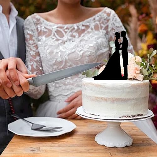 Black Mirrored Acrylic Bride & Groom Cake Topper for Weddings