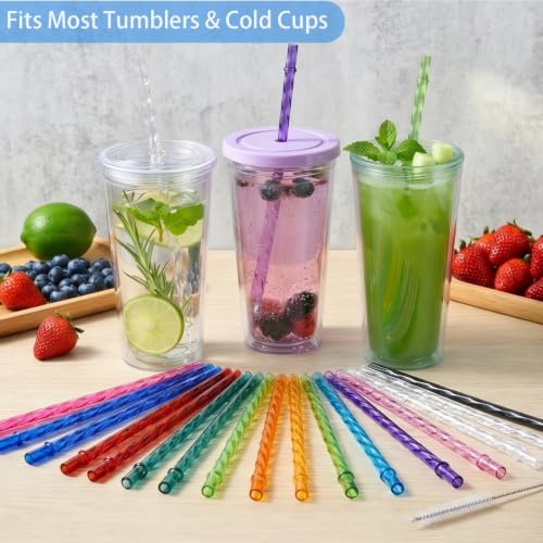 Haundry 24 Pack 11" Reusable Swirl Straws - Colorful PETG Replacement Straws